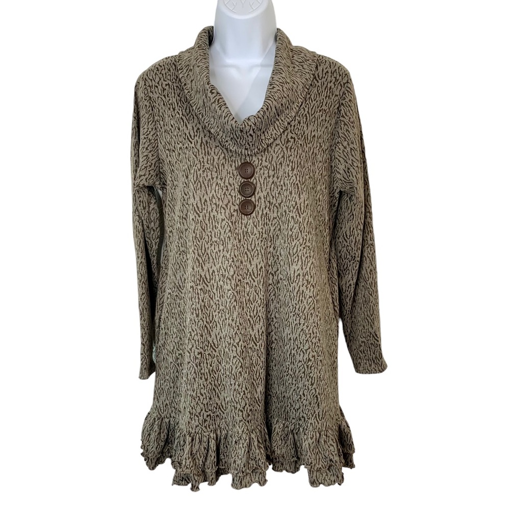 SHANE LEE INC Animal Print Ruffle Hem Tunic Top w/ Pockets